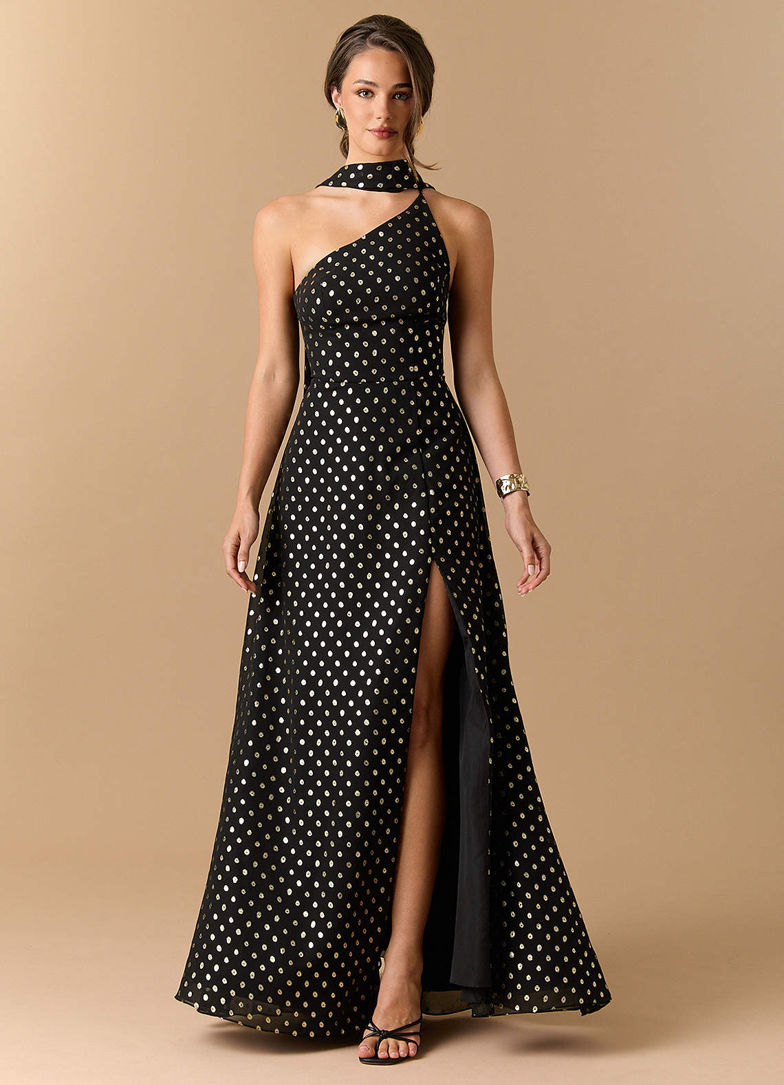 black and gold chiffon dress Long Chiffon Embroidered-Bodice Prom Dress Black/Gold / XSmall main image 0