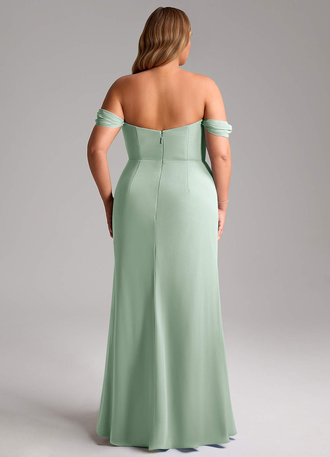 Azazie Saige Bridesmaid Dresses Agave A-Line Off the Shoulder Chiffon Convertible Dress image14