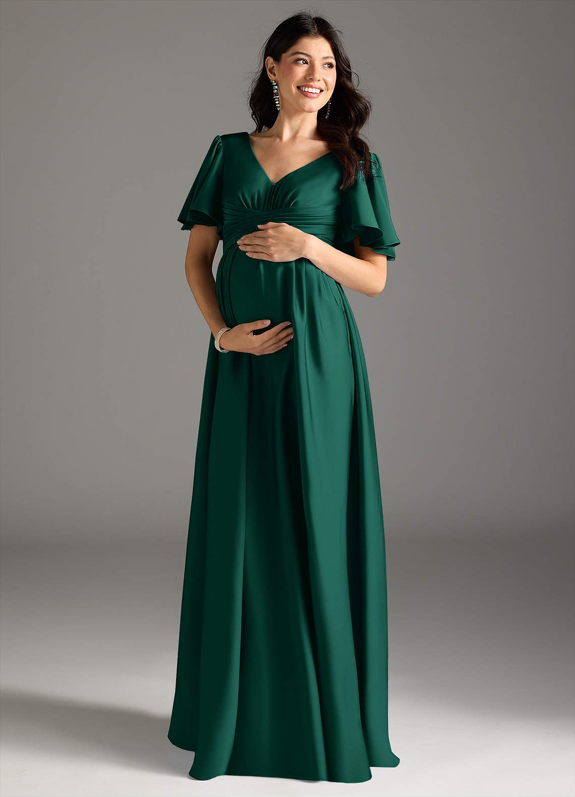 Azazie Verna Maternity Bridesmaid Dresses A-Line Ruched Stretch Satin Floor-Length Dress image2