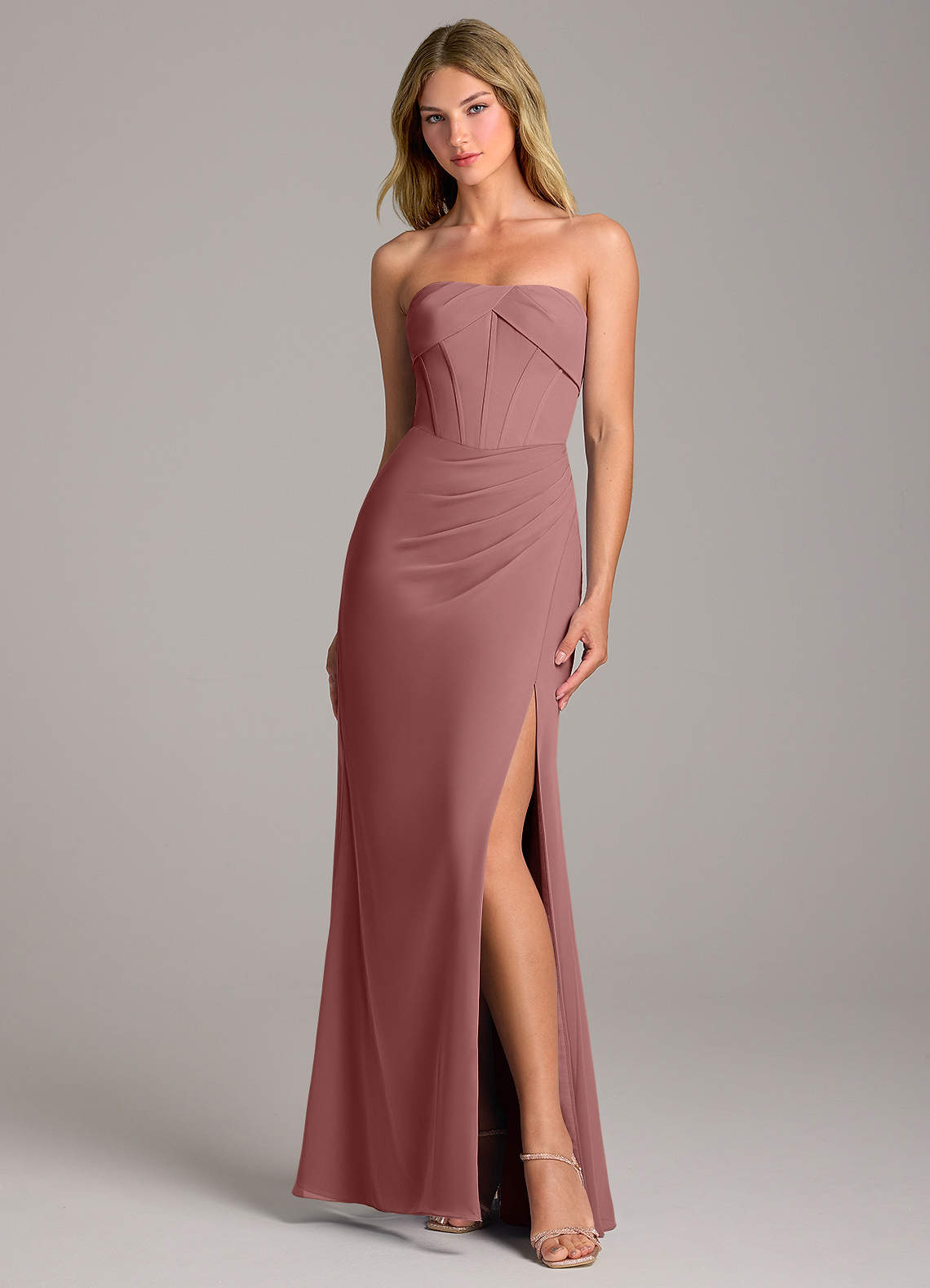 Azazie Chantel Bridesmaid Dresses Desert Rose Sheath Strapless Chiffon Convertible Dress image1