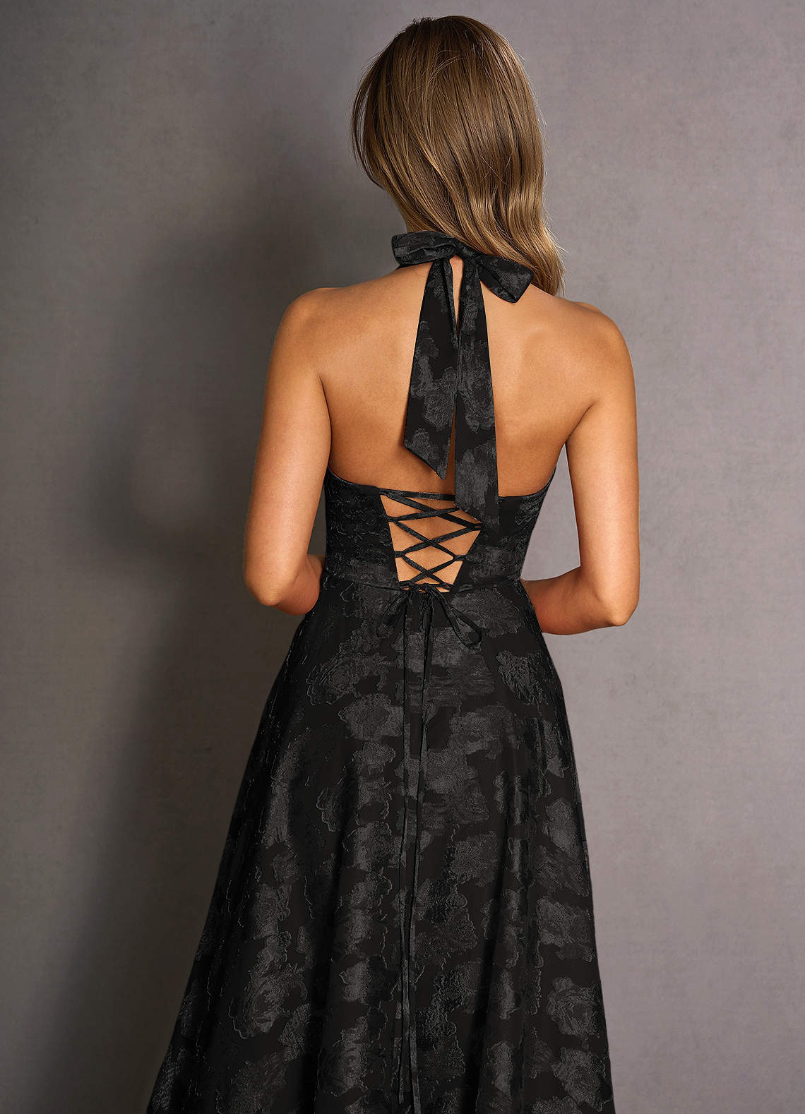 Azazie Halter A-Line Bows Maxi Cocktail Dresses in Black