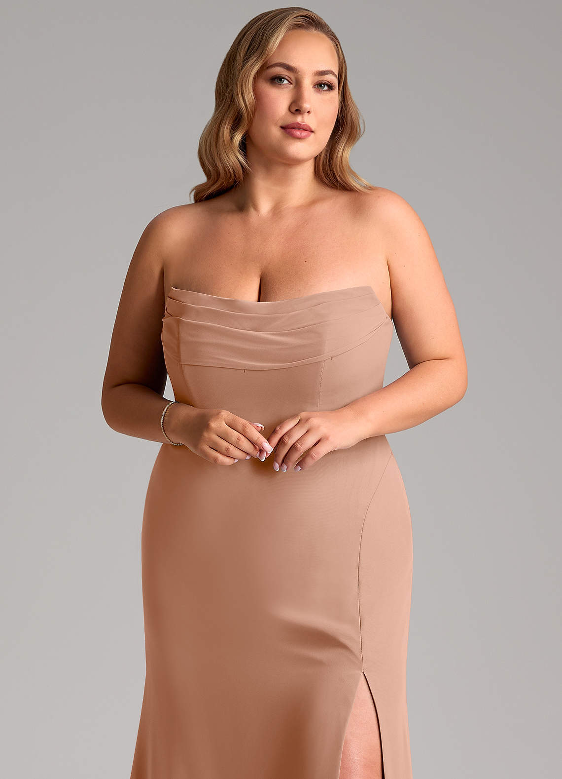 Azazie Saige Bridesmaid Dresses Champagne Rose A-Line Off the Shoulder Chiffon Convertible Dress image10