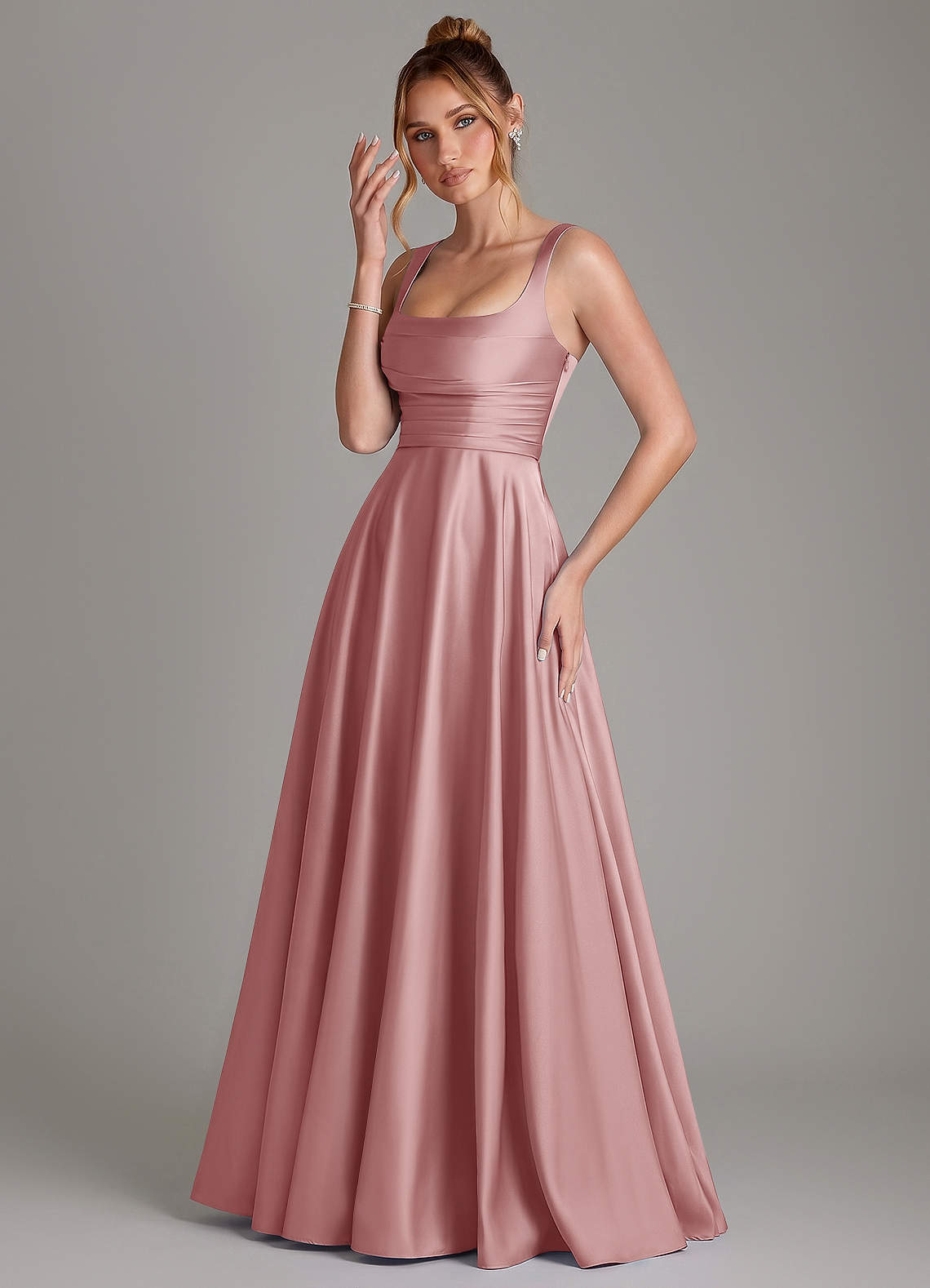 Azazie Azaria Bridesmaid Dresses Dusty Rose A-Line Corset Stretch Satin Dress image2
