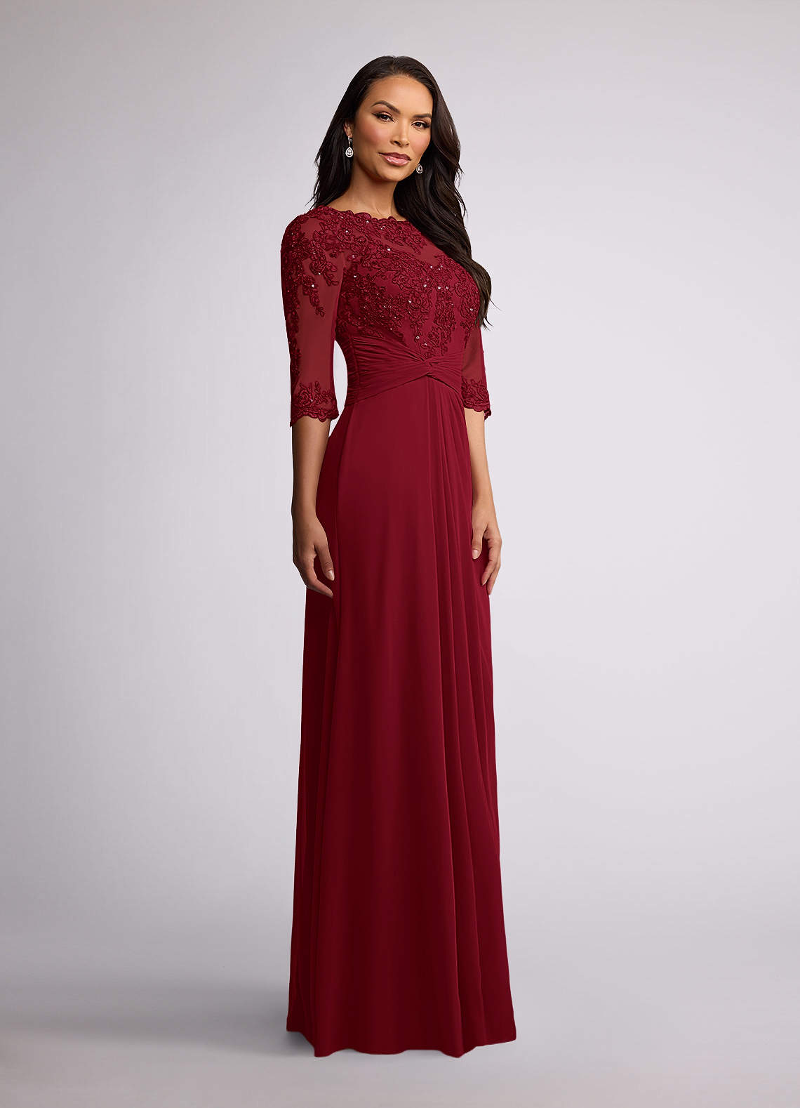 Burgundy Azazie Danae Burgundy A-Line Lace Mesh Dress | Azazie