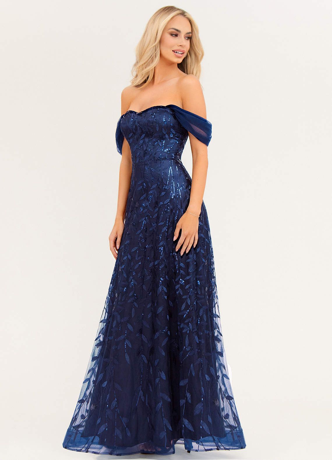 Strapless Beaded Prom Dresses Navy Blue Formal Dress |Sheergirl.com –  SheerGirl