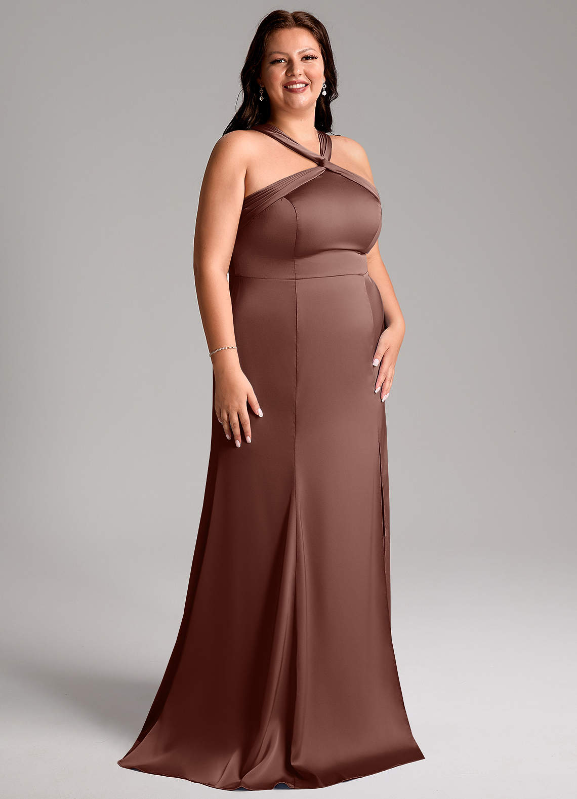 Azazie Rue Probar vestidos en casa Vestido de Azul Polvoriento de Satén Elástico de Corte Sirena con Plisado image11