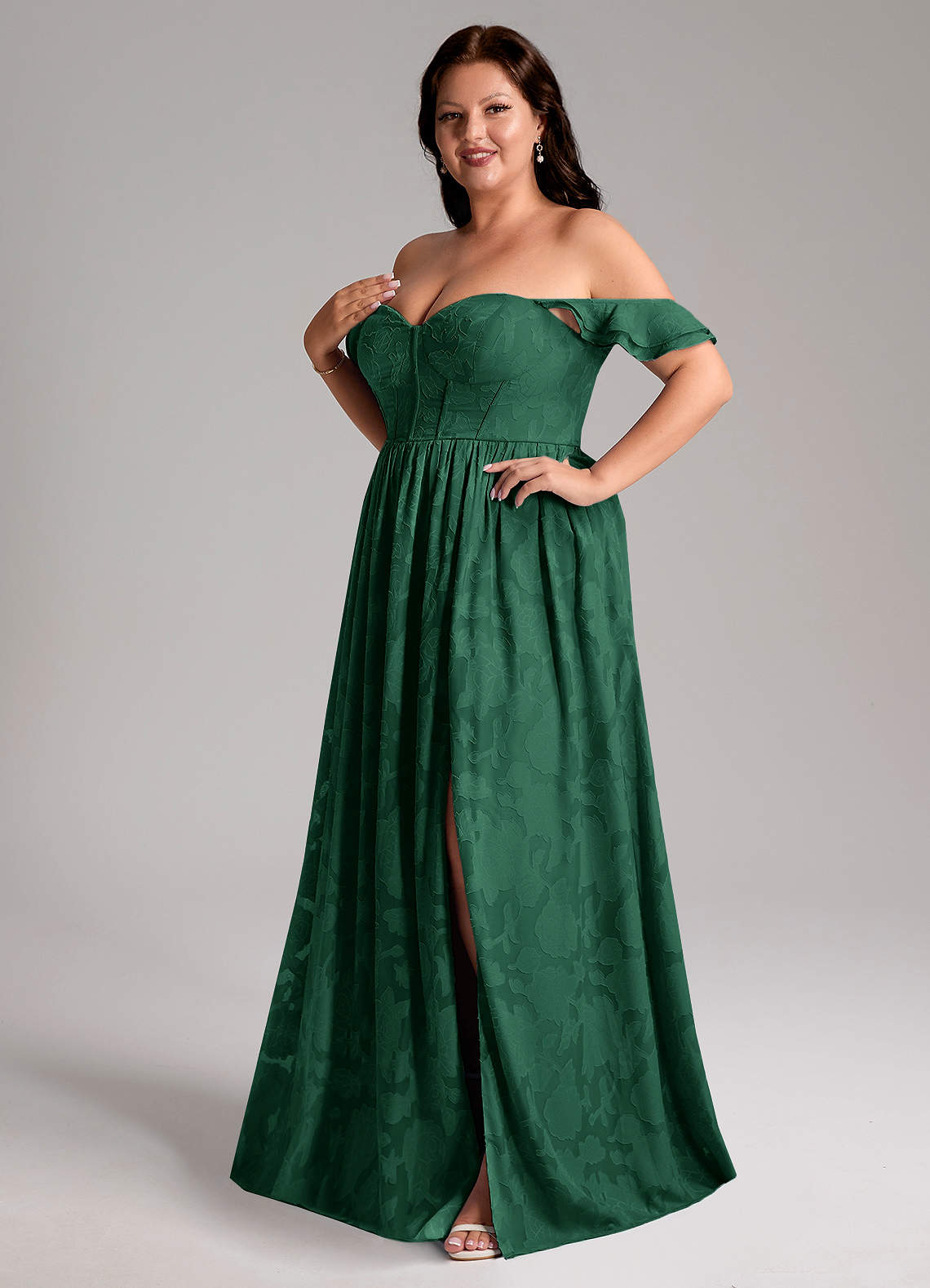 Azazie Denisse Vestidos de madrinha de casamento Vestido Verde Escuro de Esgotamento Floral de Linha A com Ruched image10