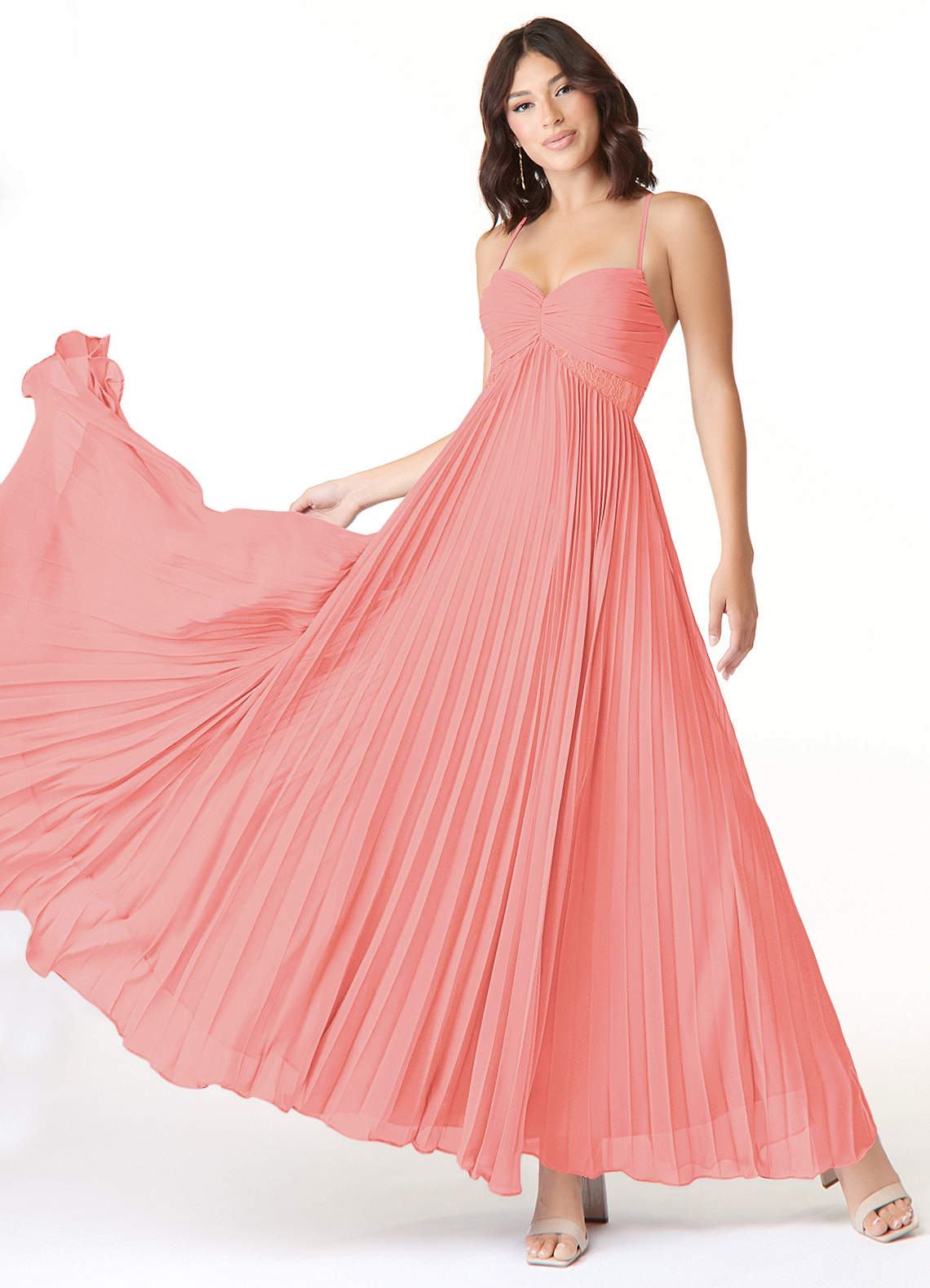white christmas dresses Coral Ruffle Shoulder V-Neck Chiffon Gown main image 1