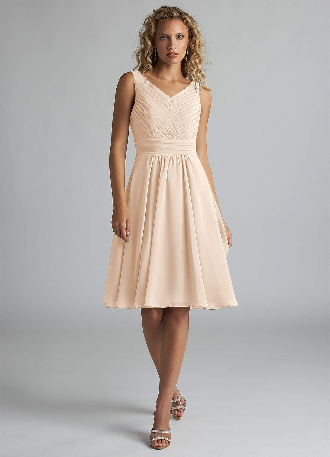 Azazie Grace Jurken voor bruidsmeisjes Jurk van Chiffon met A-Lijn Geplooid Wit Albast image1