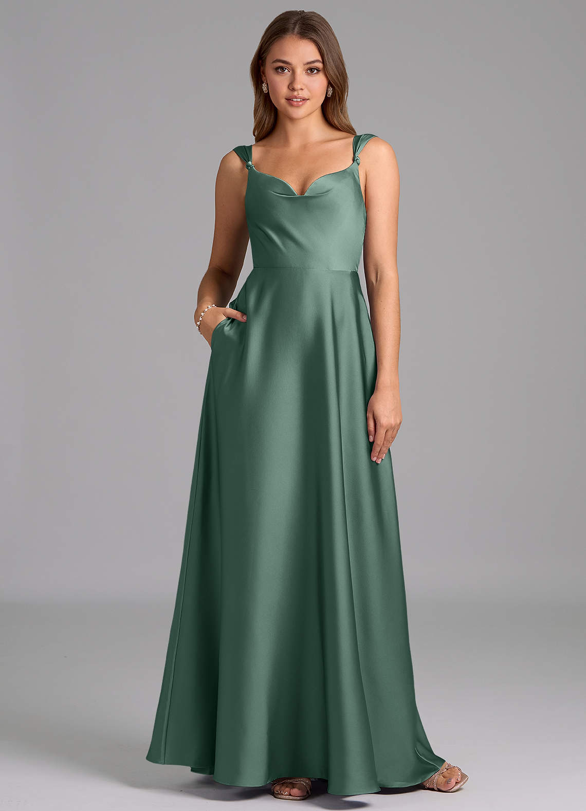 Azazie Beatrice Bridesmaid Dresses Eucalyptus A-Line Sweetheart Neckline Stretch Satin Dress image1