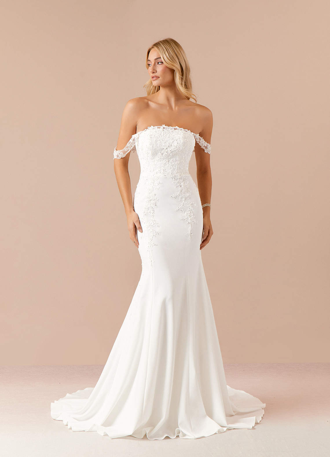 Azazie Guinevere Wedding Dresses Diamond White Mermaid Sequins Stretch Crepe Dress image1