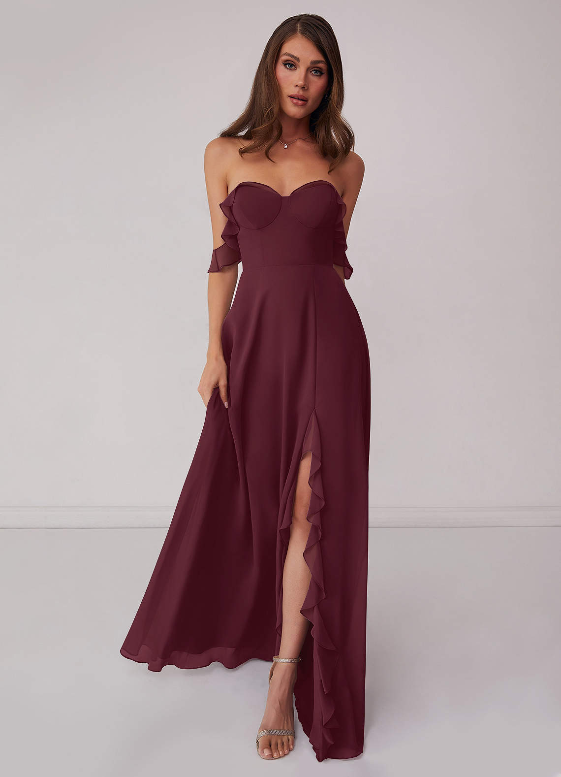 A-Line Ruched Chiffon Asymmetrical Dress Cabernet Plus Size