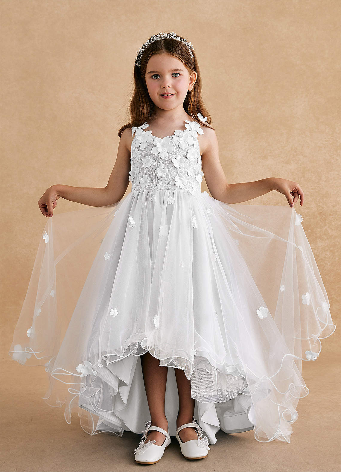 Azazie Celia Flower Girl Dresses White A-Line Lace Tulle Dress image2