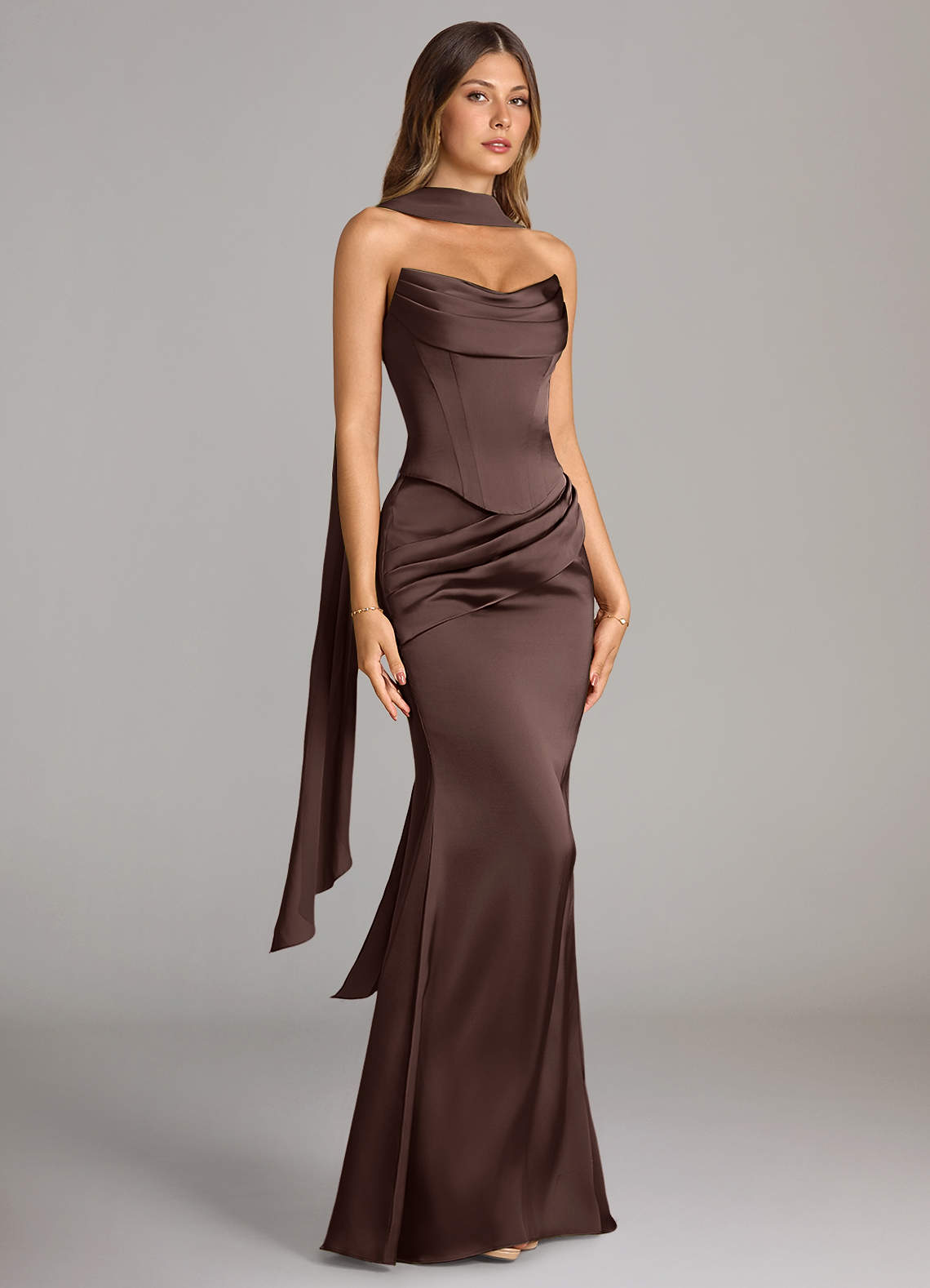 Azazie Sorrel Brudepigekjoler Havfrue Stropløs Stræk satin Gulv-længde Kjole image3