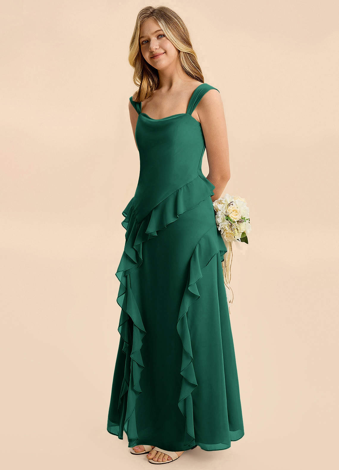 emerald junior bridesmaid dresses Sleeveless Junior Bridesmaid Dress with Cascade main image 1
