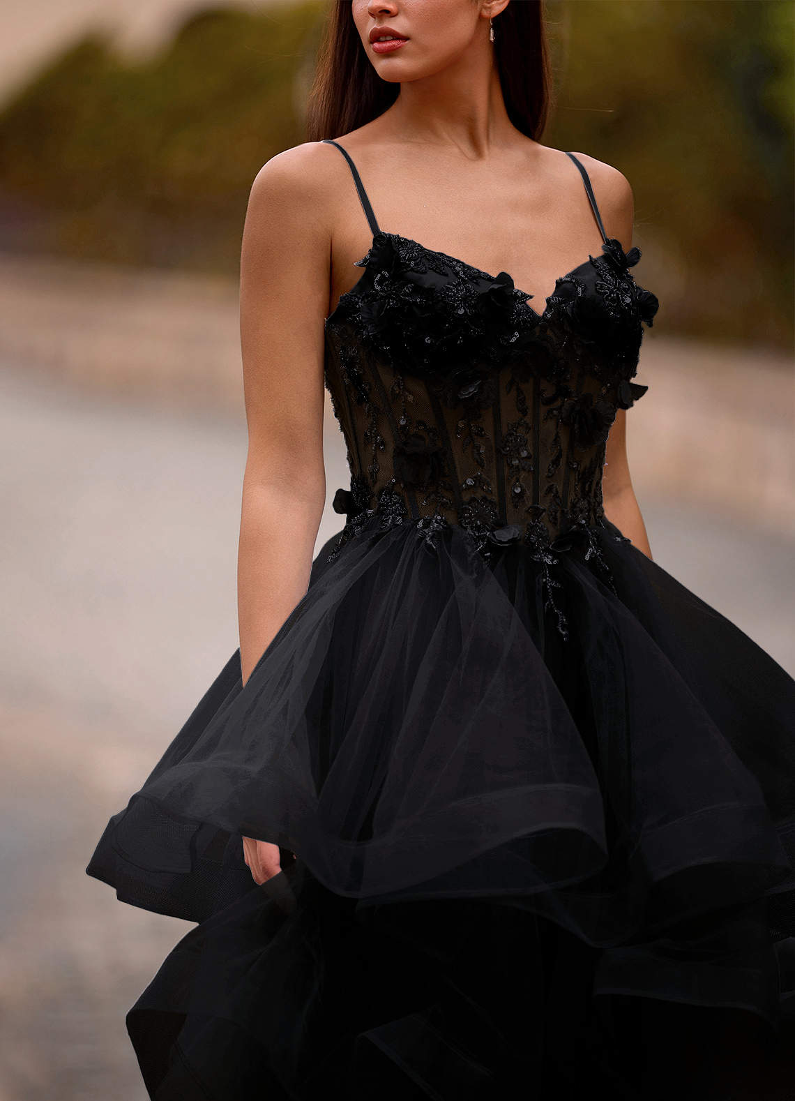 Azazie 2026 Sexy Ruffles 3D Flowers A-Line Prom Dress Black Gown Azazie 2026 Sexy Ruffles 3D Flowers A-Line Prom Dress Black Gown