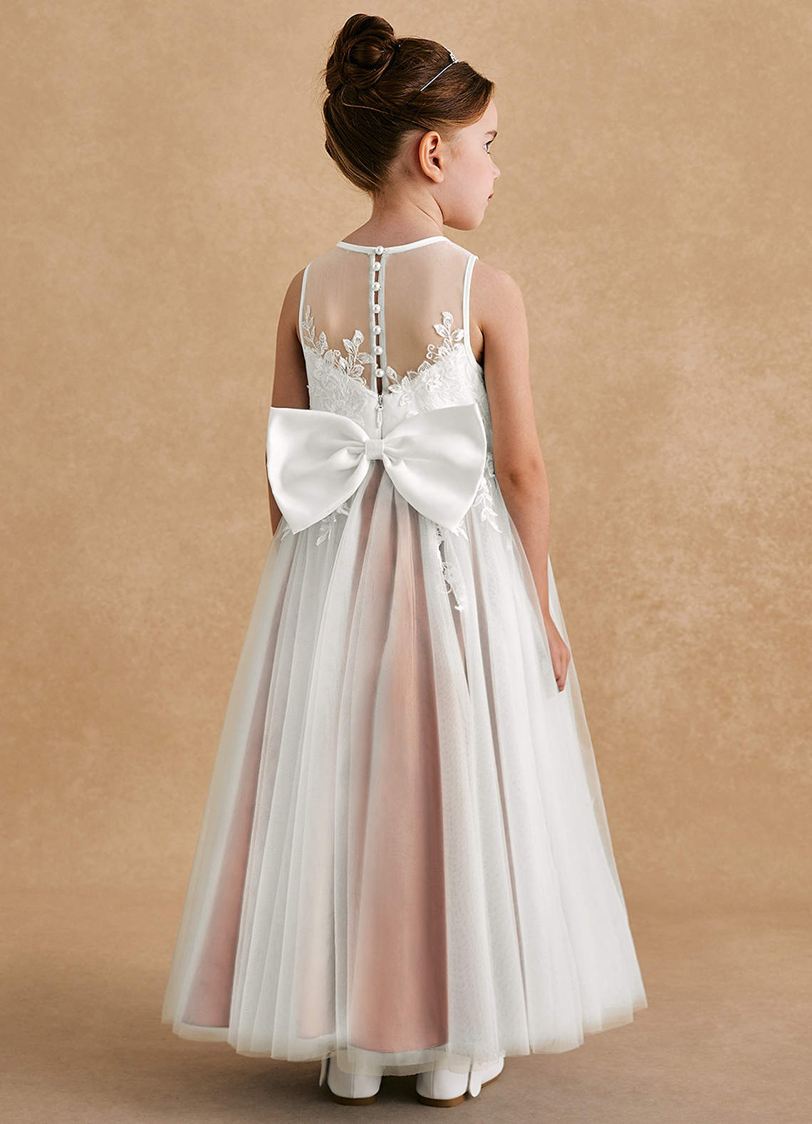 Azazie Bitsy Flower Girl Dresses Ivory Cinnamon A-Line Lace Tulle Dress image1