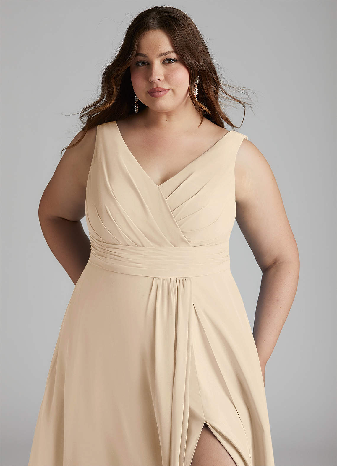 Azazie Karina Bridesmaid Dresses Champagne A-Line Pleated Chiffon Dress image10