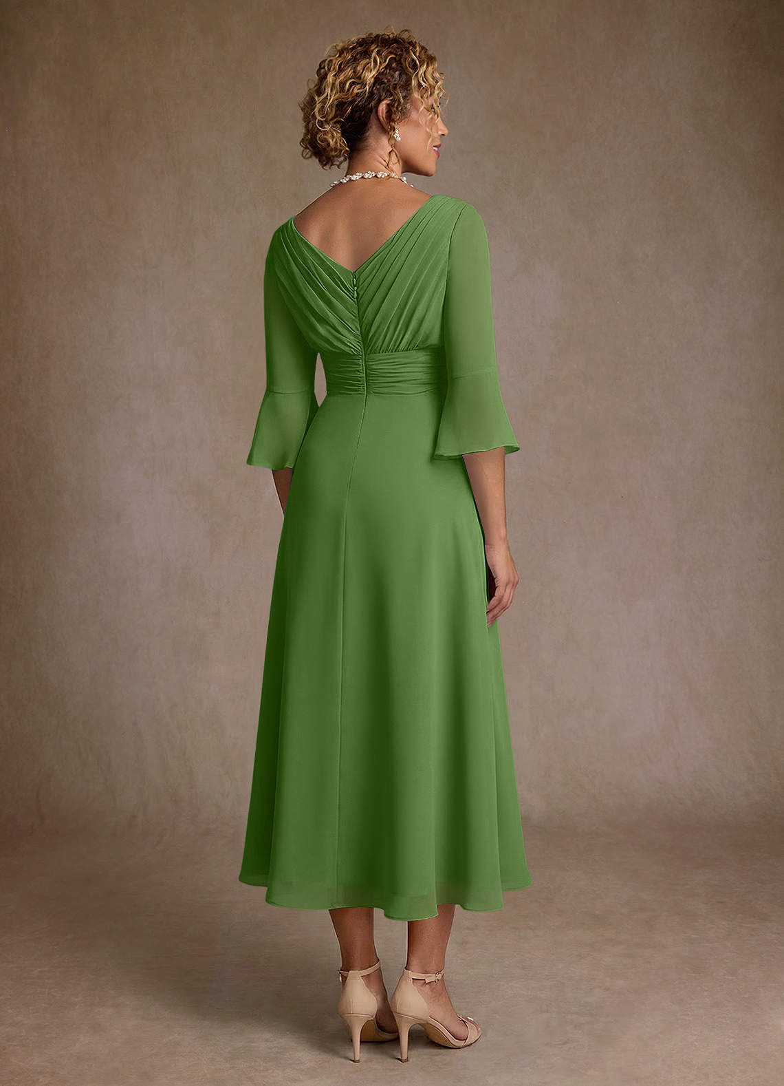 Azazie Aerynne Mother of the Bride Dresses Basil A-Line Pleated Chiffon Dress image1