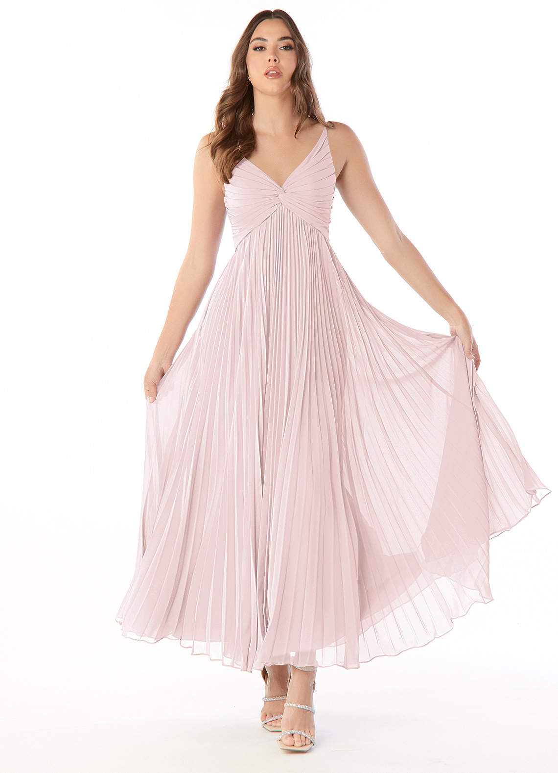 Azazie Raychelle Bridesmaid Dresses Blushing Pink A-Line V-Neck Chiffon Dress image1