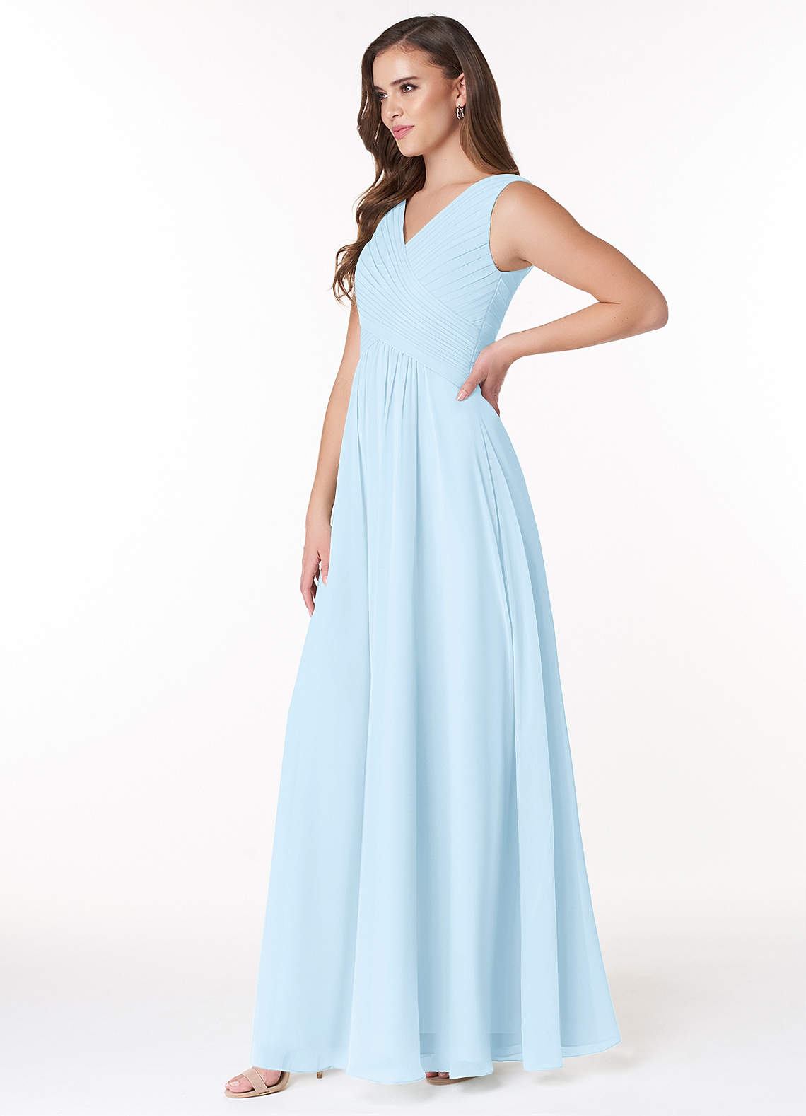 Azazie Flora At-home Try On Dresses Agave A-Line Pleated Chiffon Dress image2