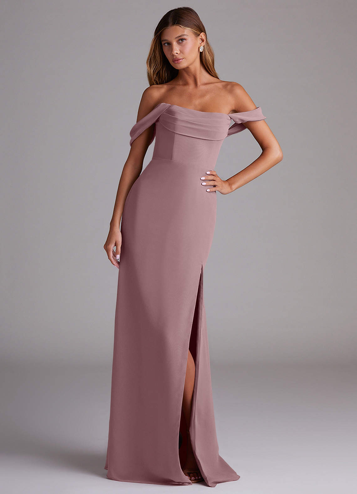 Azazie Saige Bridesmaid Dresses Dusty Rose A-Line Off the Shoulder Chiffon Convertible Dress image3