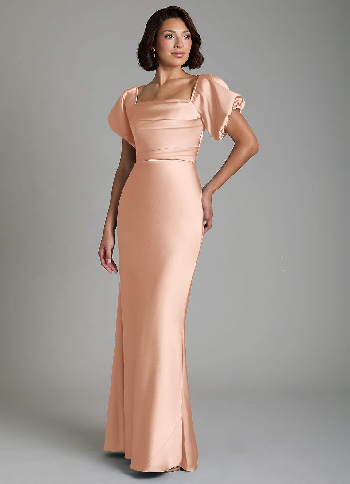 rose gold off the shoulder bridesmaid dresses Azazie Lea Discover Billie an eco