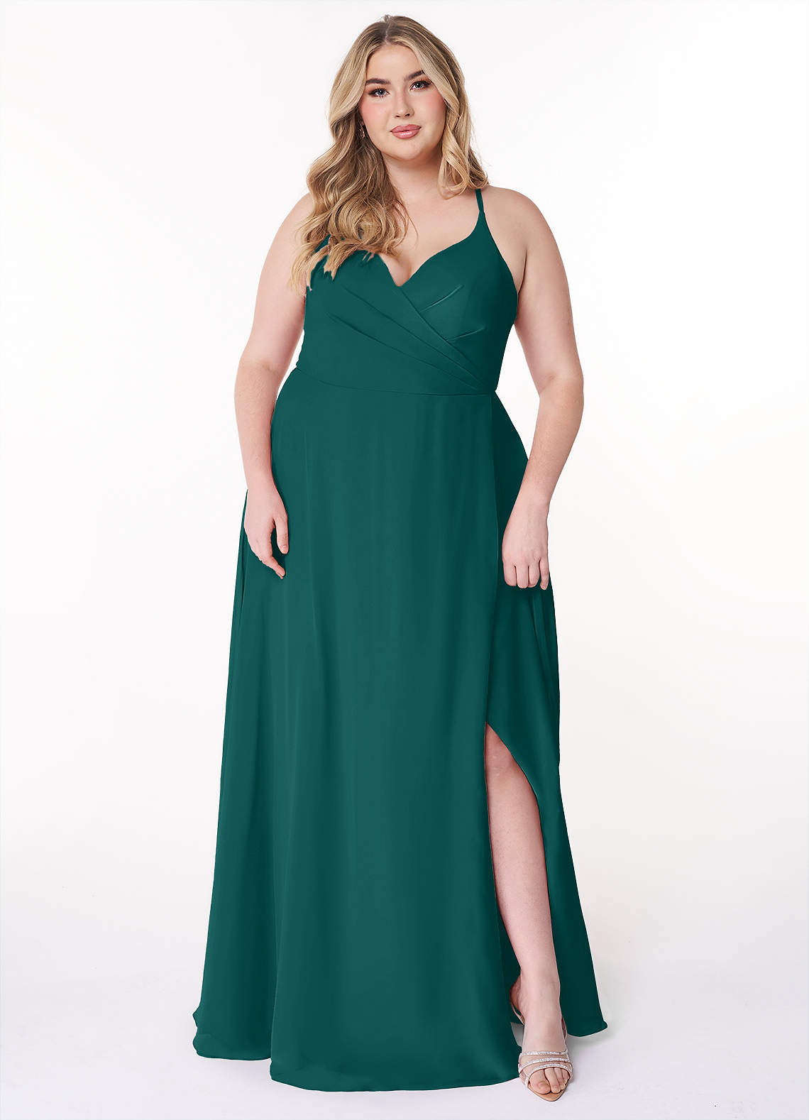 Azazie Davis Abiti da Damigella Abito A-Line in Chiffon con Scollo a V Verde Pavone image1