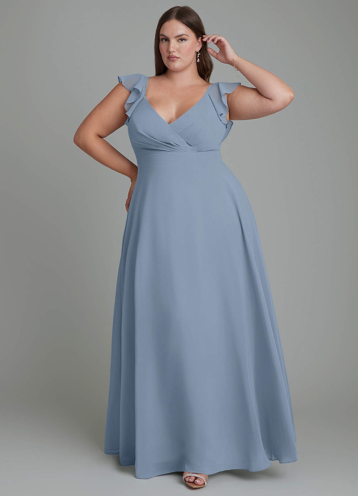Azazie Leilani Bridesmaid Dresses Dusty Blue A-Line Pleated Chiffon Dress image1
