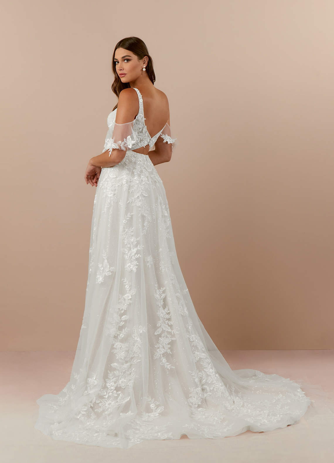 Azazie Ada Wedding Dresses Diamond White A-Line V-Neck lace Tulle Dress image3