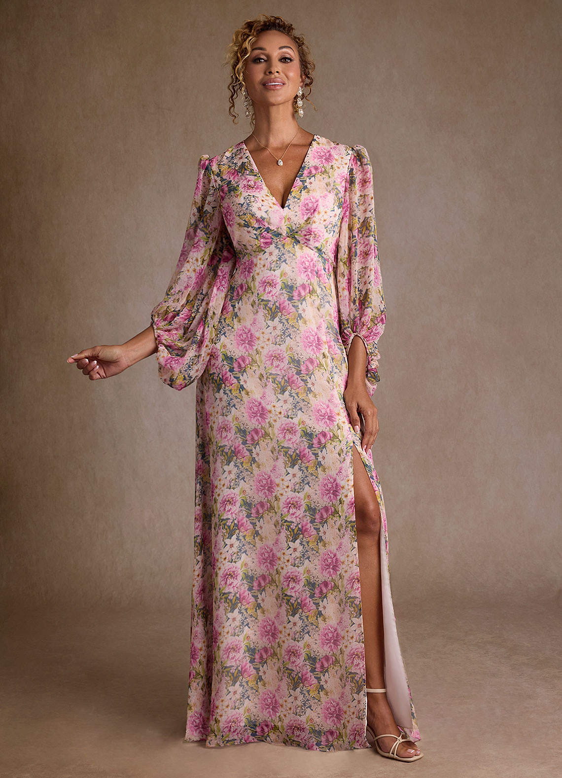 Azazie Marlo Lavender Floral A-Line Pleated Chiffon Dress | Azazie CA