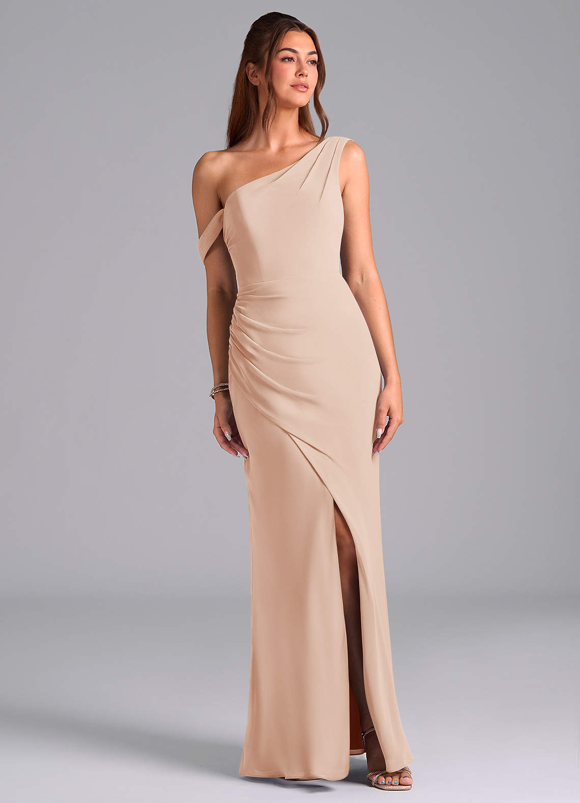 Azazie Madelyn Bridesmaid Dresses English Rose Mermaid Off the Shoulder Chiffon Convertible Dress image1
