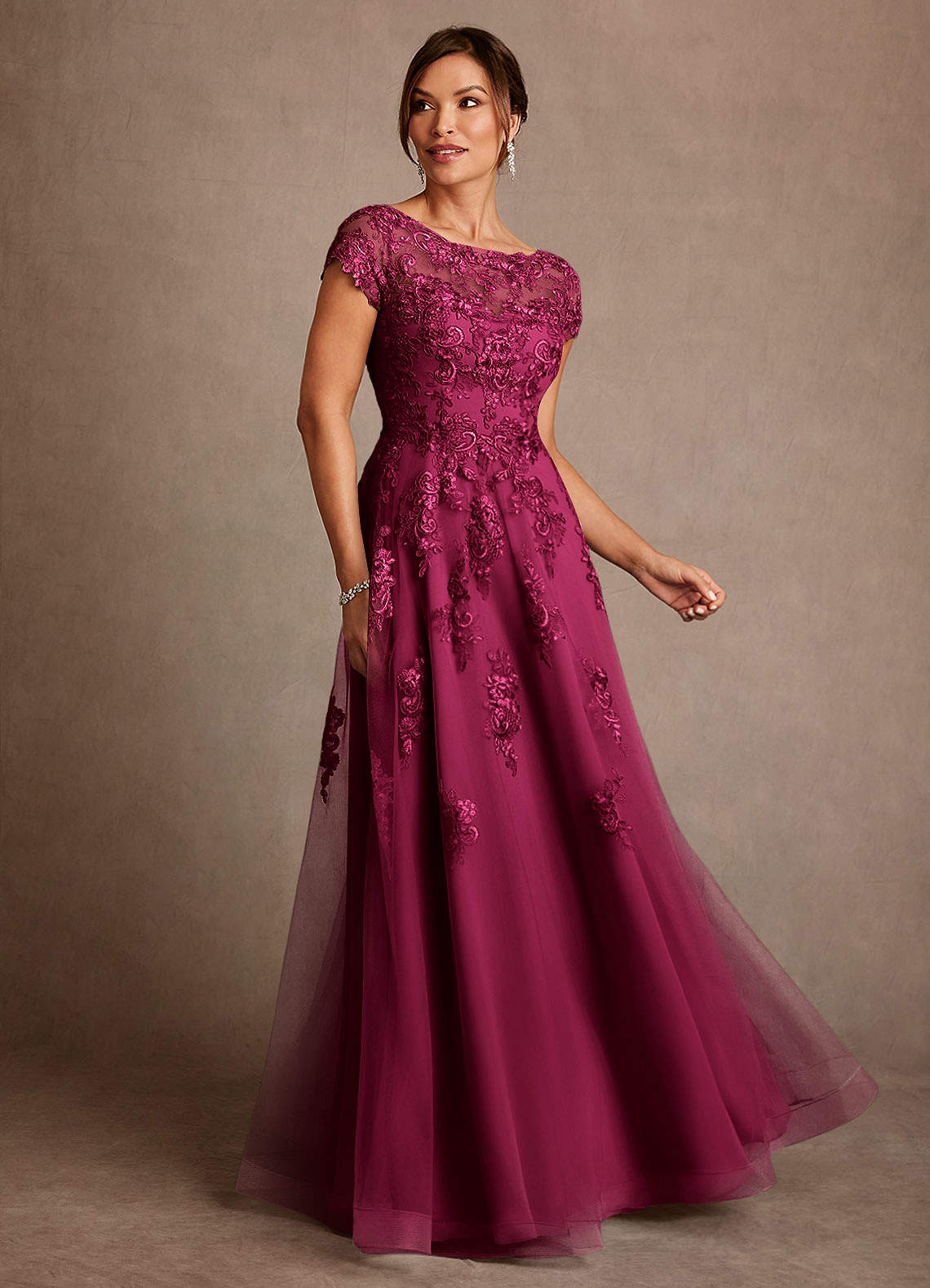 Azazie Jalinda Burgundy A-Line Lace Chiffon Dress