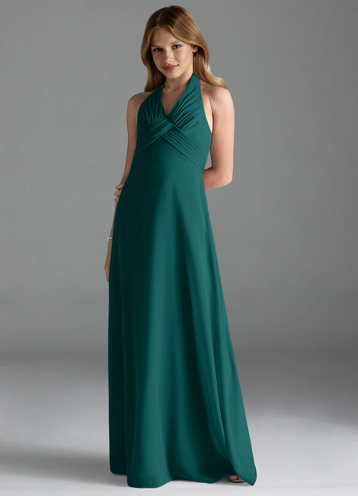 Azazie Tessie Junior Peacock A-Line Pleated Chiffon Dress image1