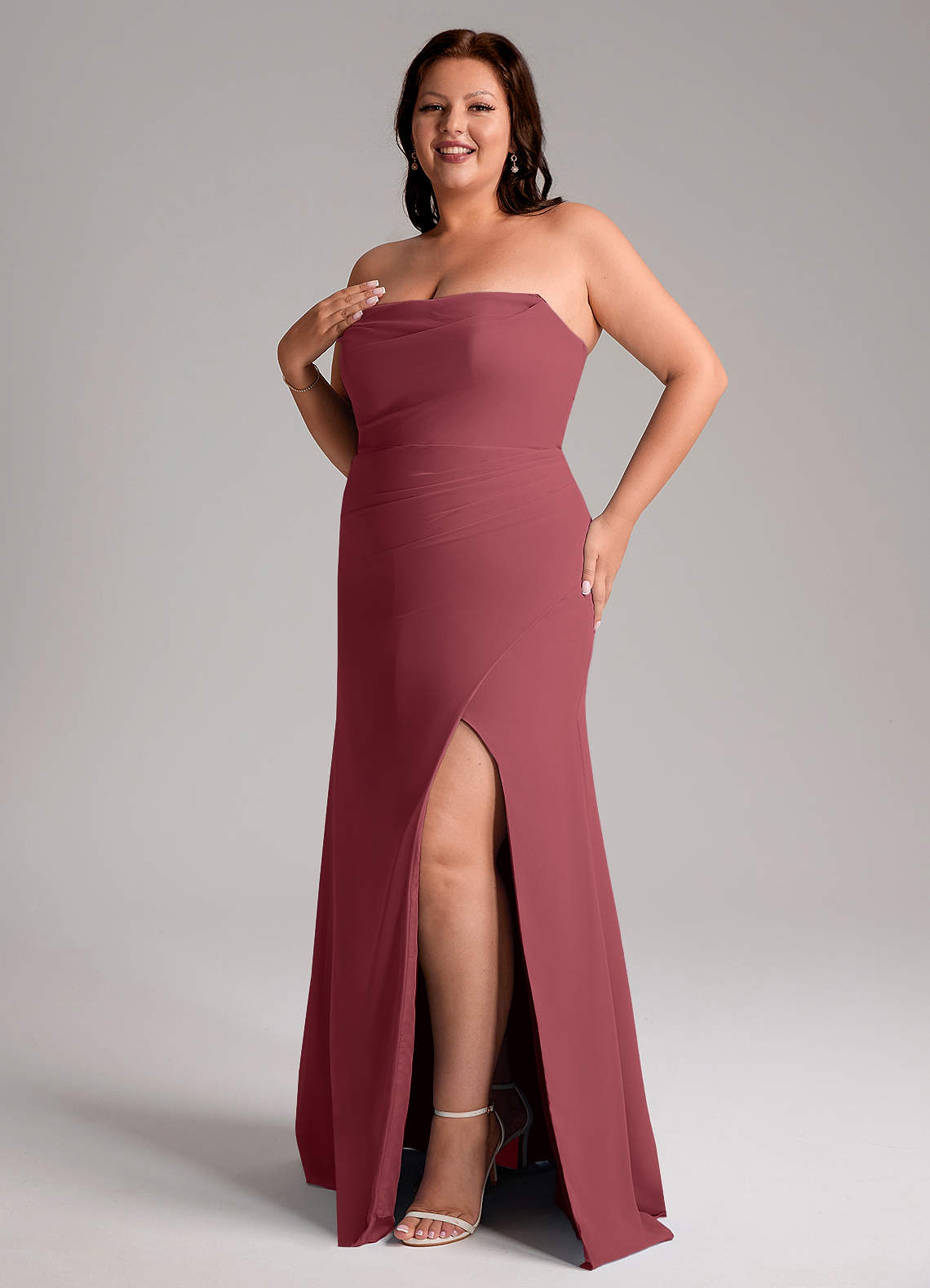 Azazie Leonis Bridesmaid Dresses Merlot Sheath Strapless Chiffon Convertible Dress image12