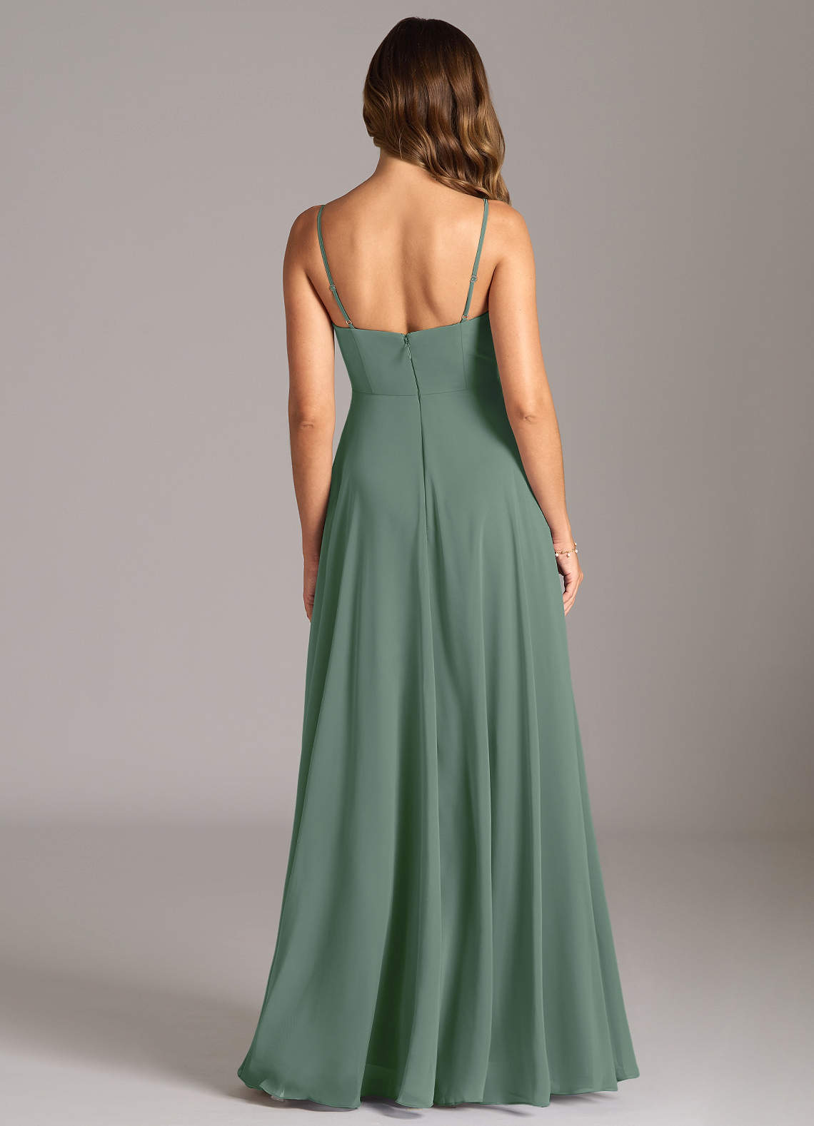 Azazie Amani Bridesmaid Dresses Eucalyptus A-Line Pleated Chiffon Dress image1