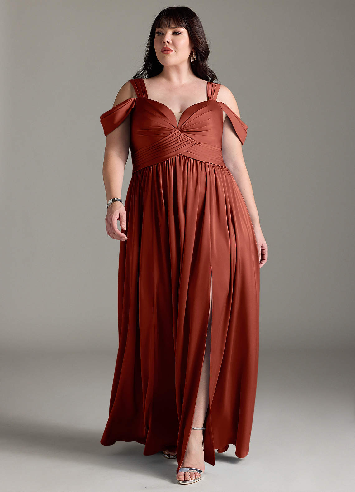 terracotta bridesmaid dresses plus size Estella Fitted One Shoulder Stretch Satin Bridesmaid Dress