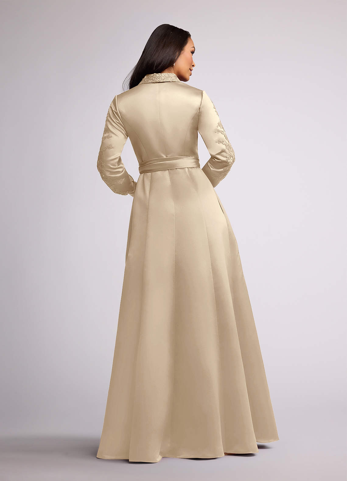 Azazie Ruth Mother of the Bride Dresses Champagne A-Line Lace Matte Satin Dress image3