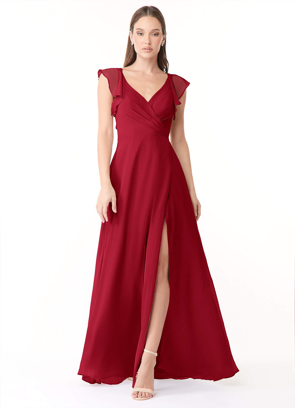 Azazie Yoko Bridesmaid Dresses Scarlet A-Line Ruched Chiffon Dress image1