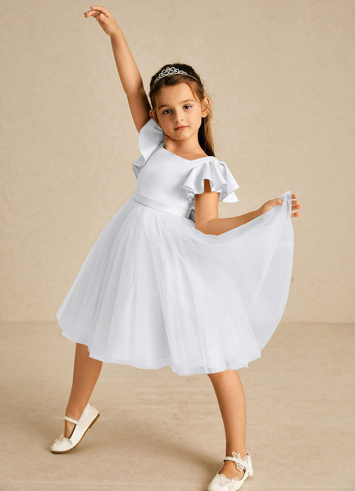 Azazie Kaeya Flower Girl Dresses White A-Line Bow Tulle Dress image1
