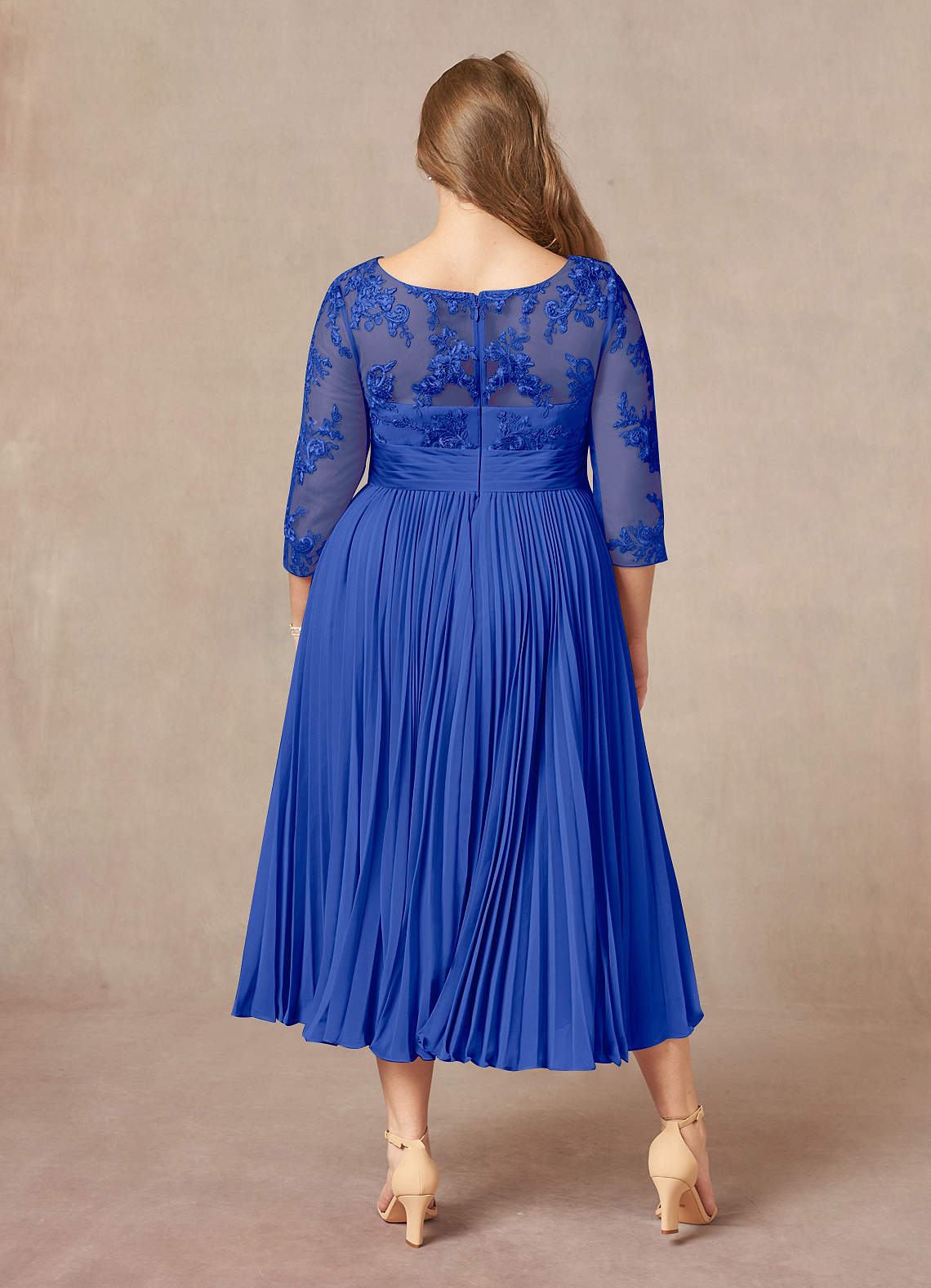 Azazie Tutu Mother of the Bride Dresses Royal Blue A-Line Boatneck Lace Chiffon Dress image7