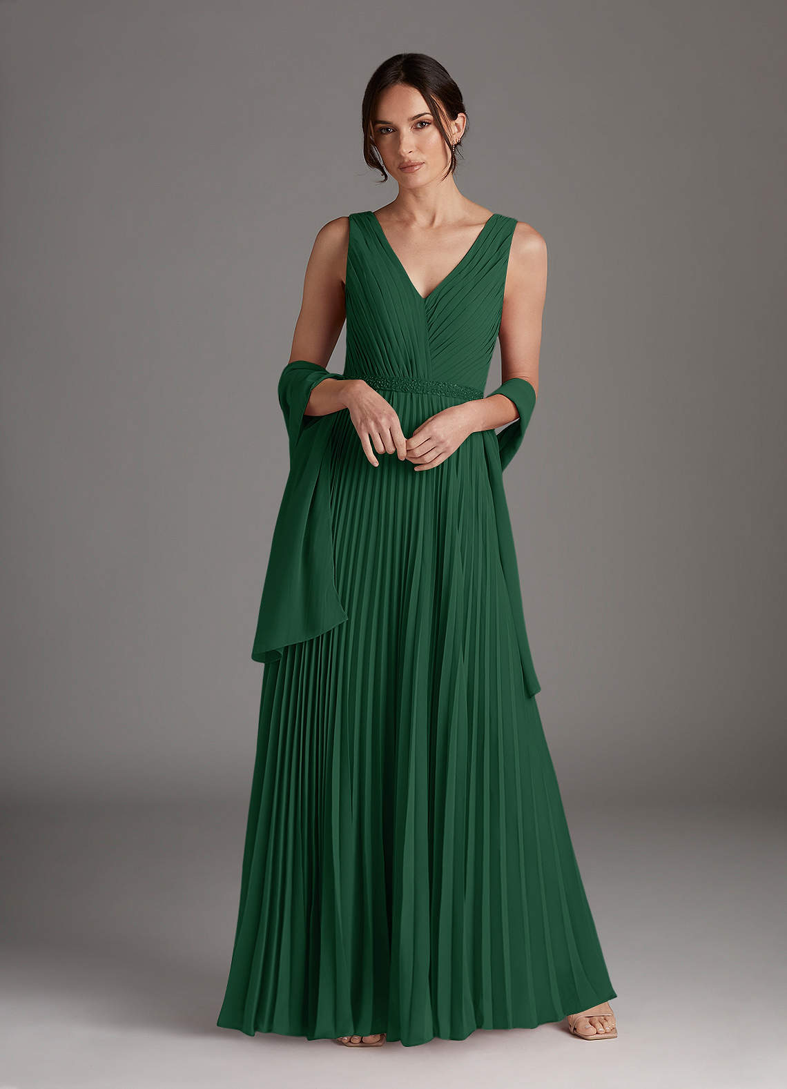 Azazie Kris Mother of the Bride Dresses Dark Green A-Line Sequins Chiffon Dress image1