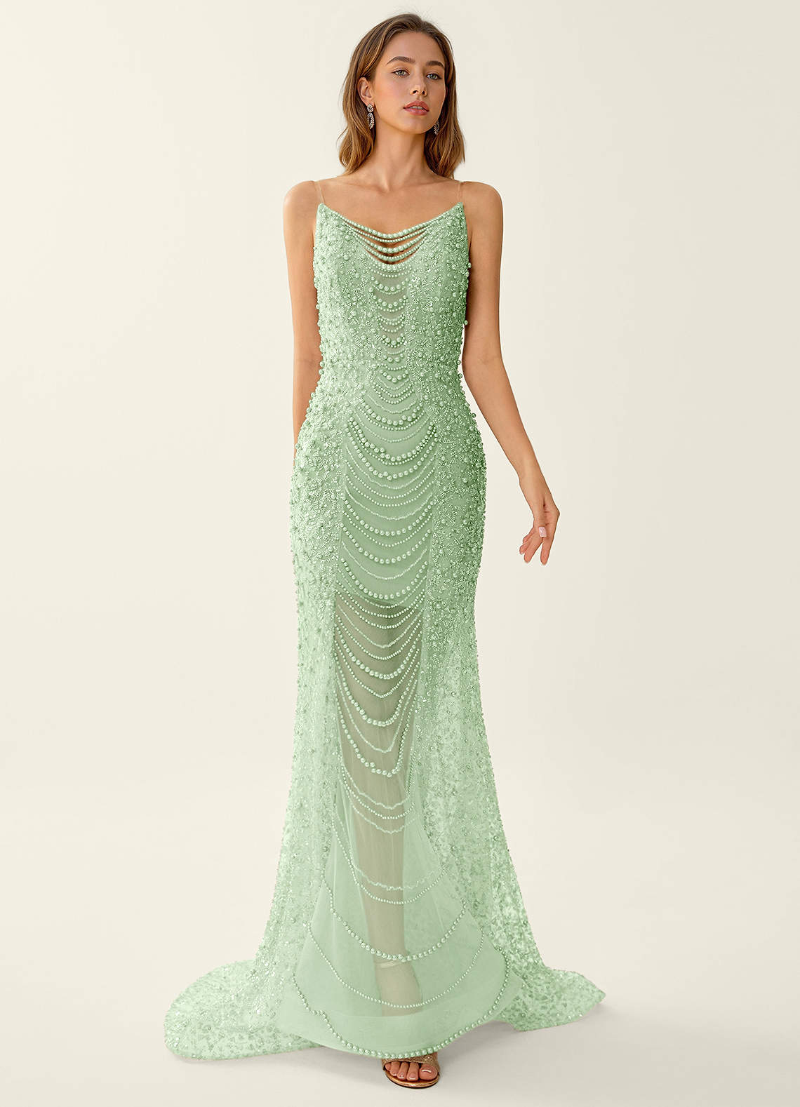 Cerys Light Green Beading Rhinestone Prom Dress Prom and Homecoming Dresses  | Azazie AU