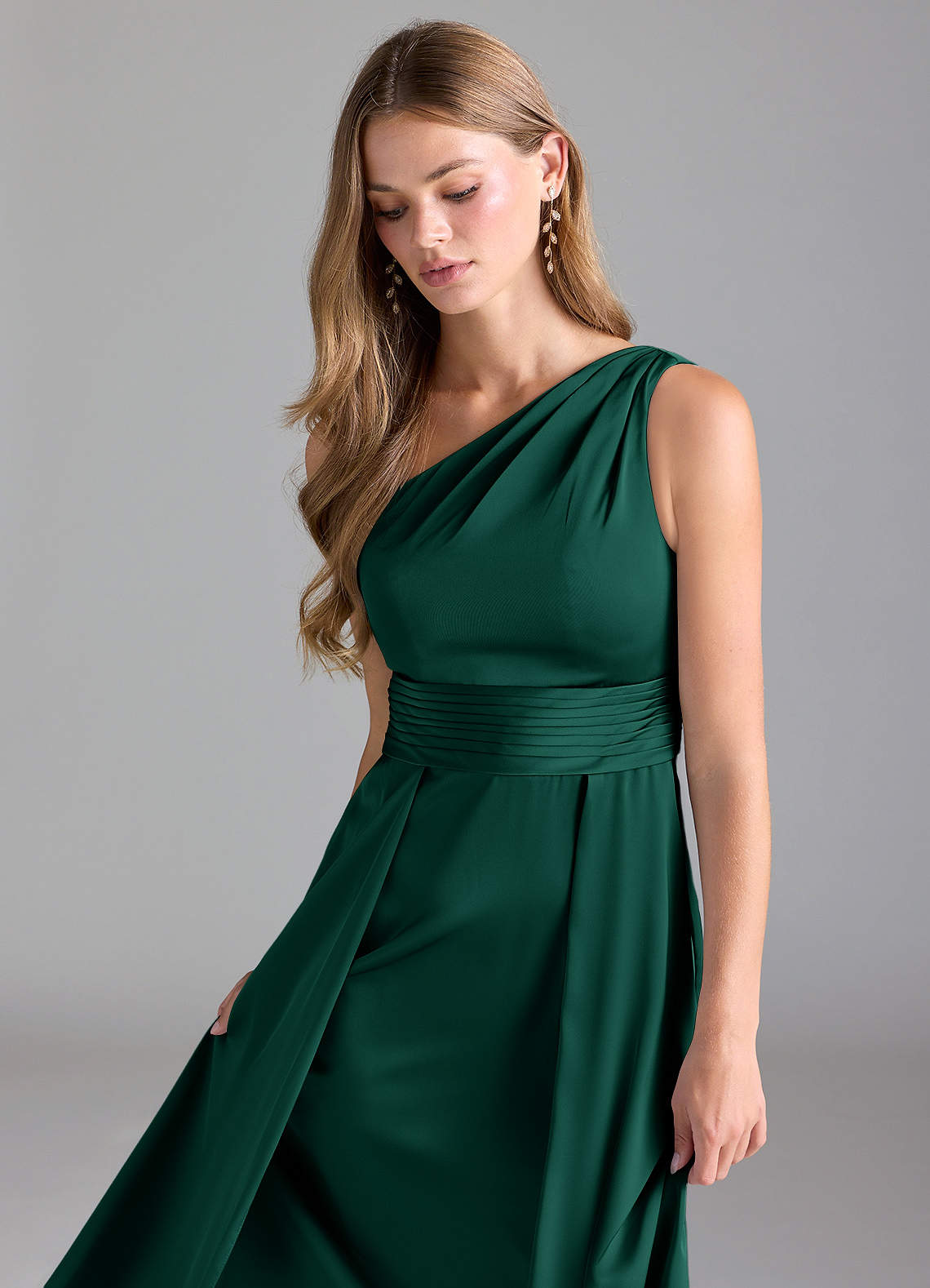 Azazie Dallas Emerald Stretch Satin Bridesmaid Dresses | Azazie
