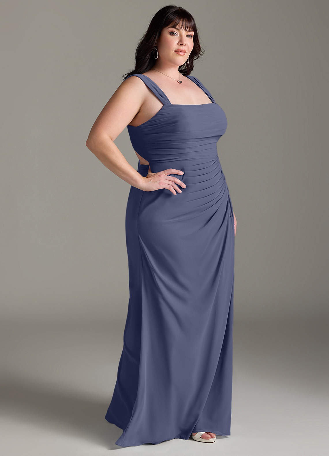 Azazie Jesaphine Bridesmaid Dresses Stormy Sheath Bow Chiffon Dress image9