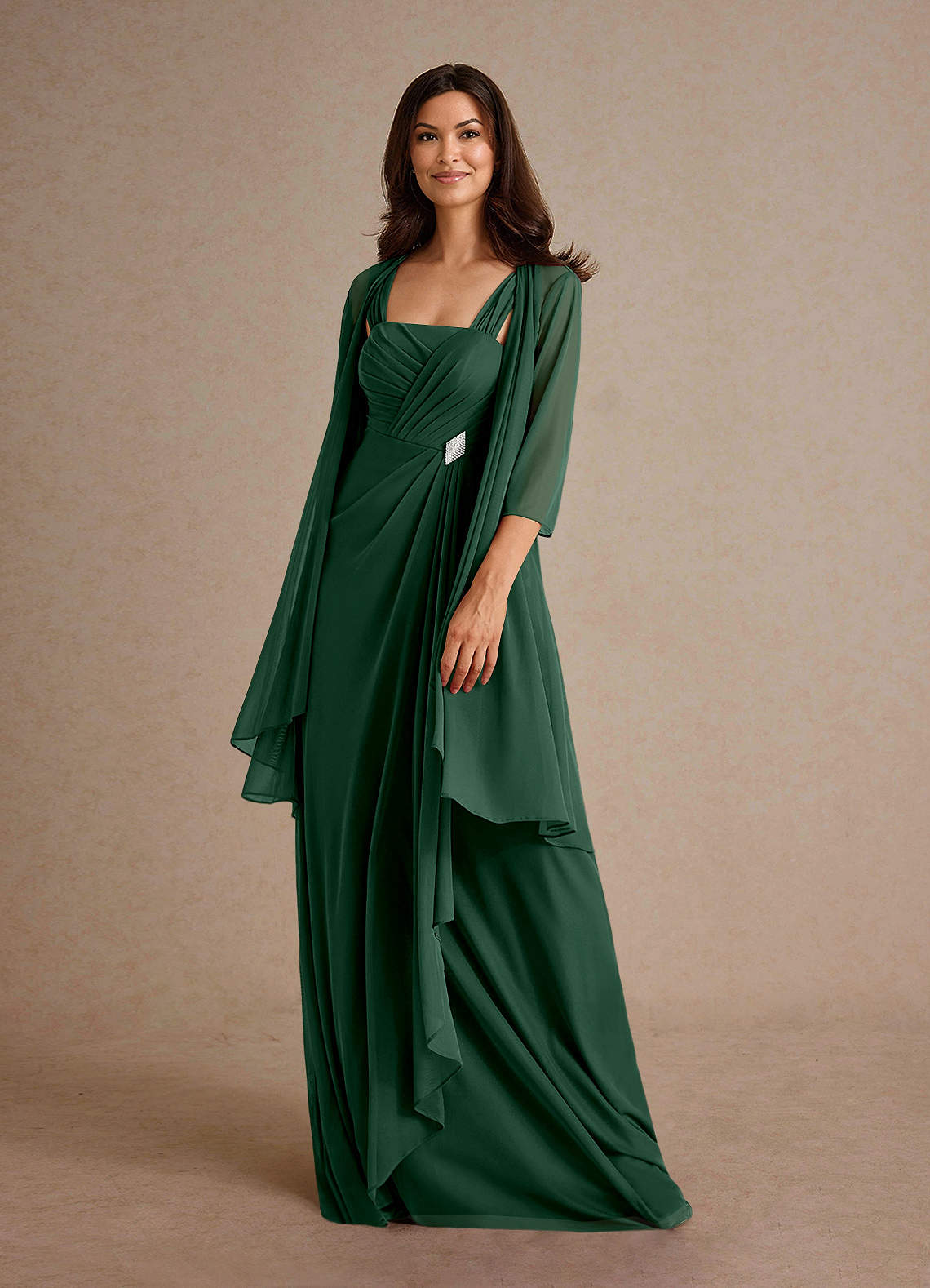 Azazie Clinton Mother of the Bride Dresses Dark Green A-Line Pleated Mesh Dress image1
