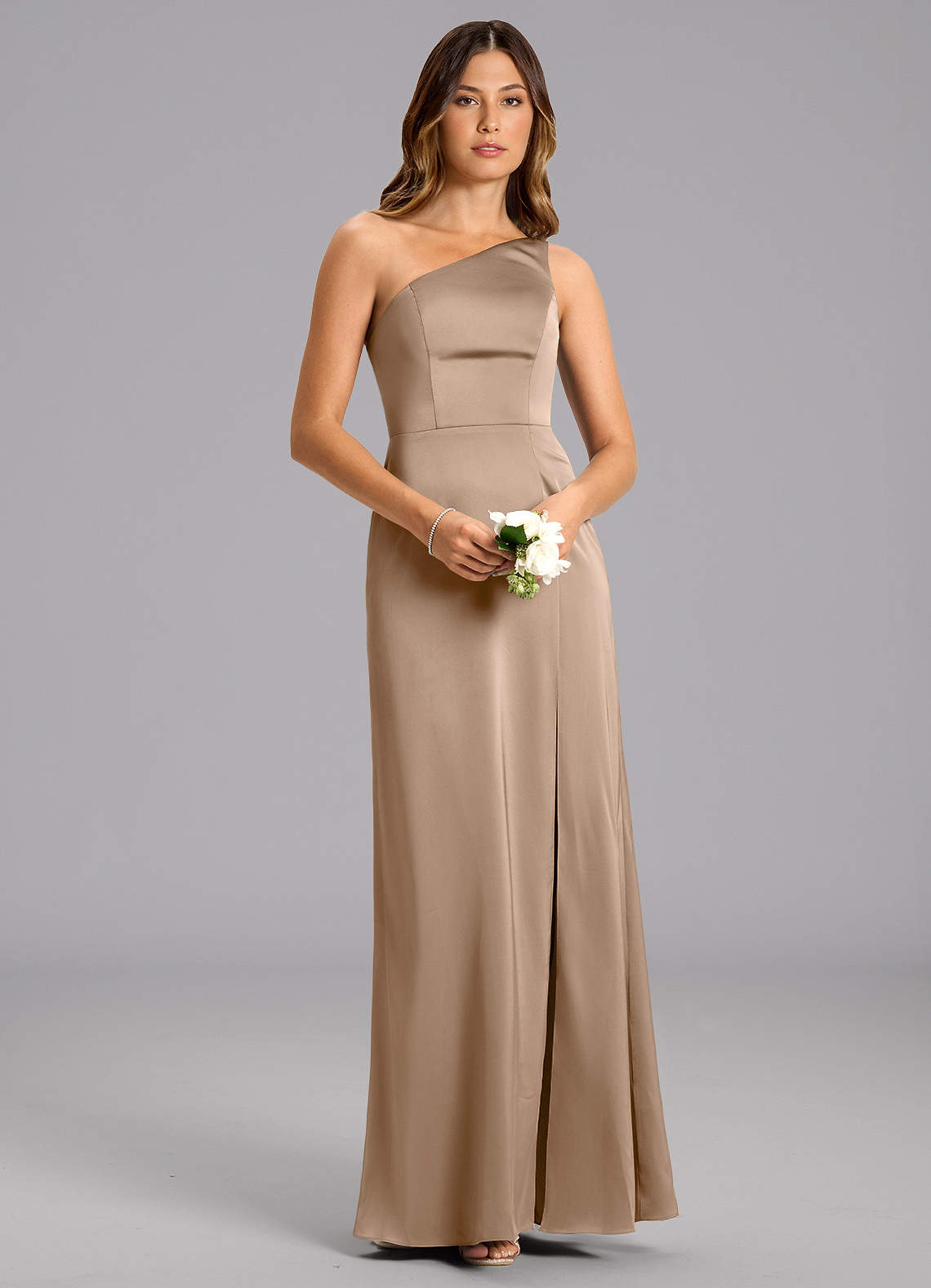 formal taupe dress Azazie Feby