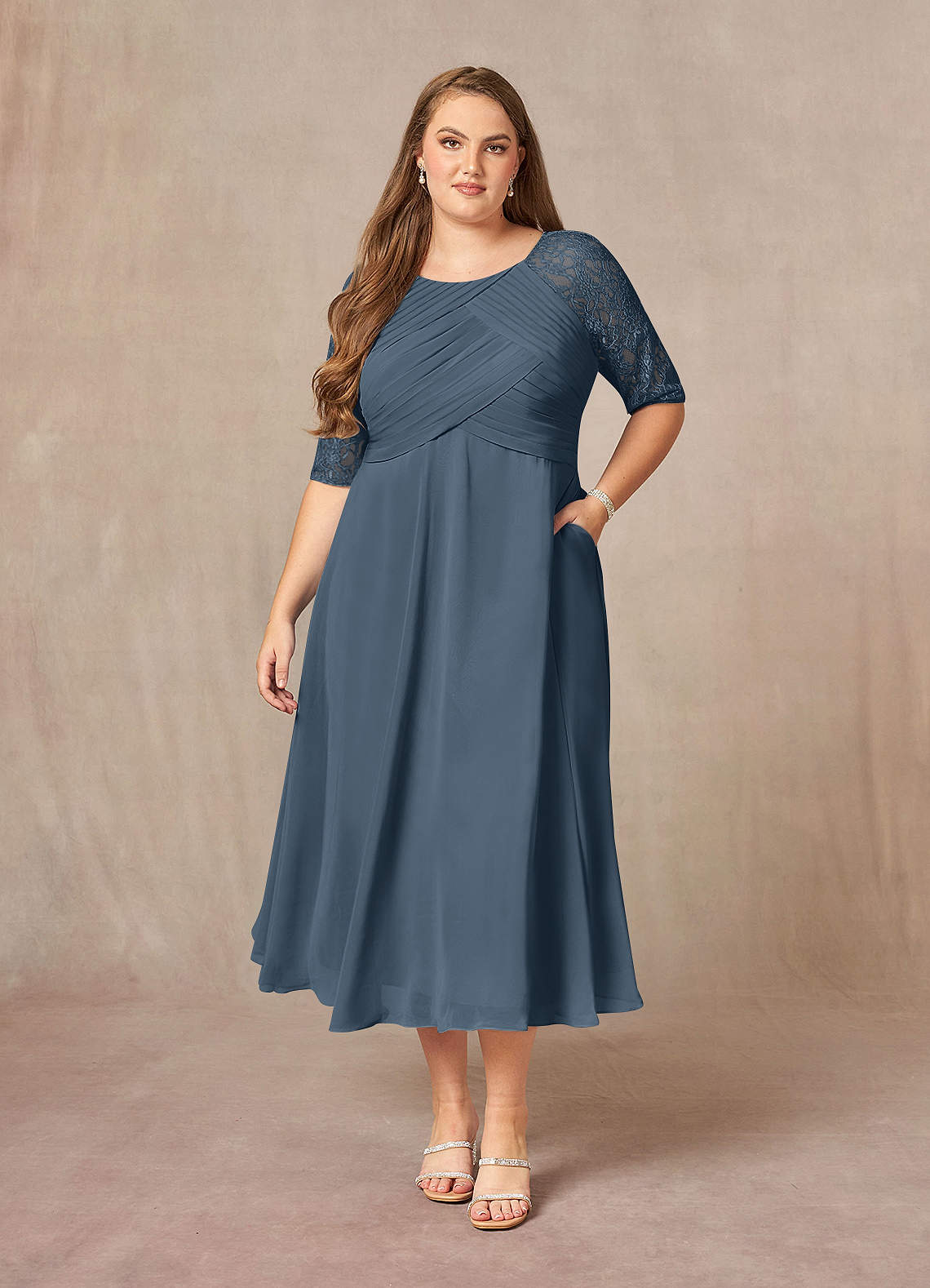 Azazie Dorothea Mother of the Bride Dresses Neptune A-Line Scoop lace Chiffon Dress image4