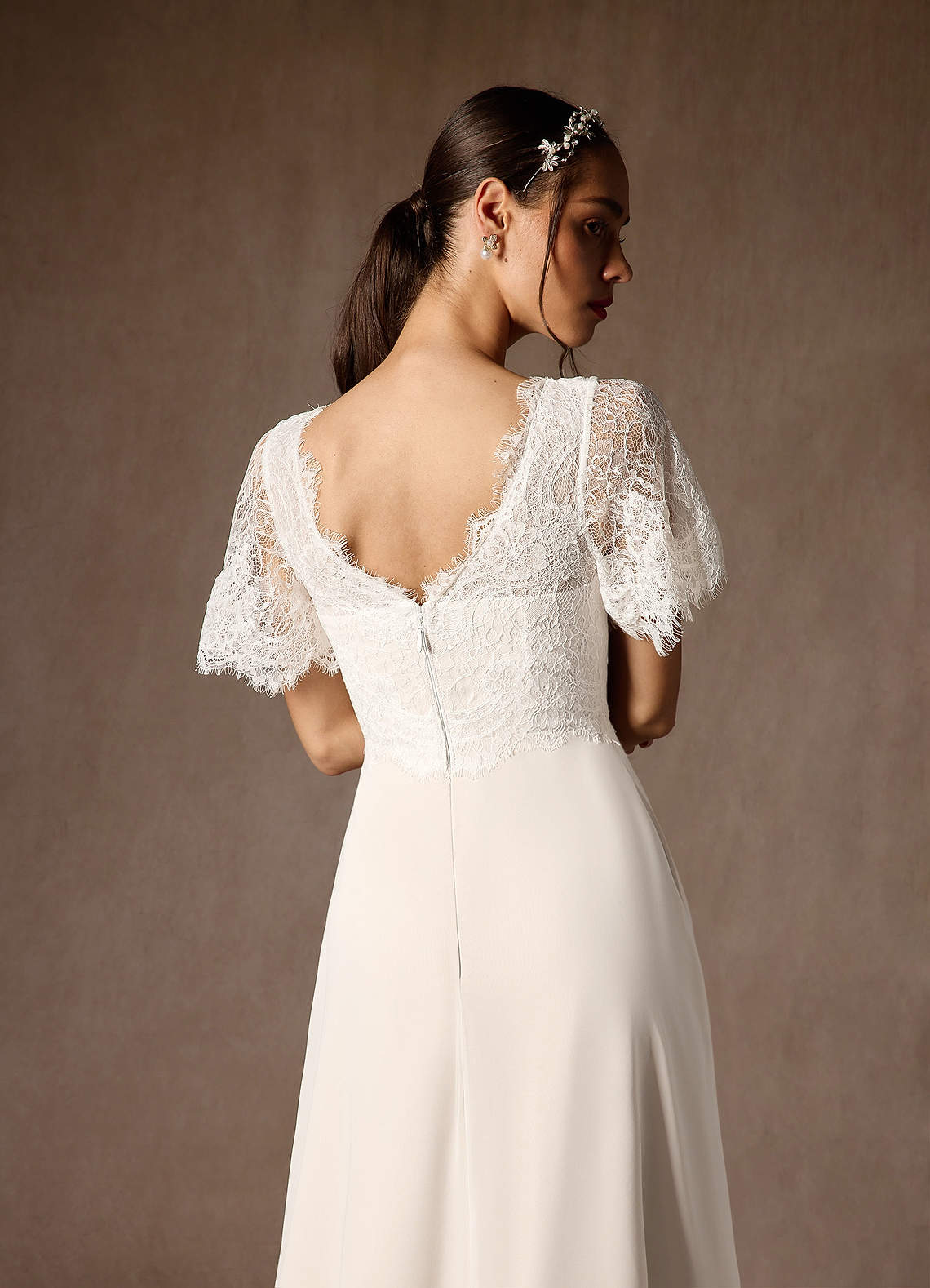 Azazie Veradis Diamond White Champagne A-Line V-Neck lace Chiffon