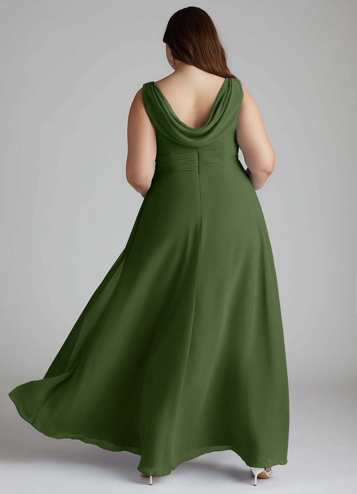 Azazie Karina Bridesmaid Dresses Olive A-Line Pleated Chiffon Dress image8